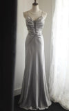 Meimaid Satin Spaghetti Straps Beaded Long Prom Dress Sweetheart Neckline Formal Evening Dress HZ1024