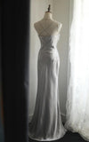 Meimaid Satin Spaghetti Straps Beaded Long Prom Dress Sweetheart Neckline Formal Evening Dress HZ1024