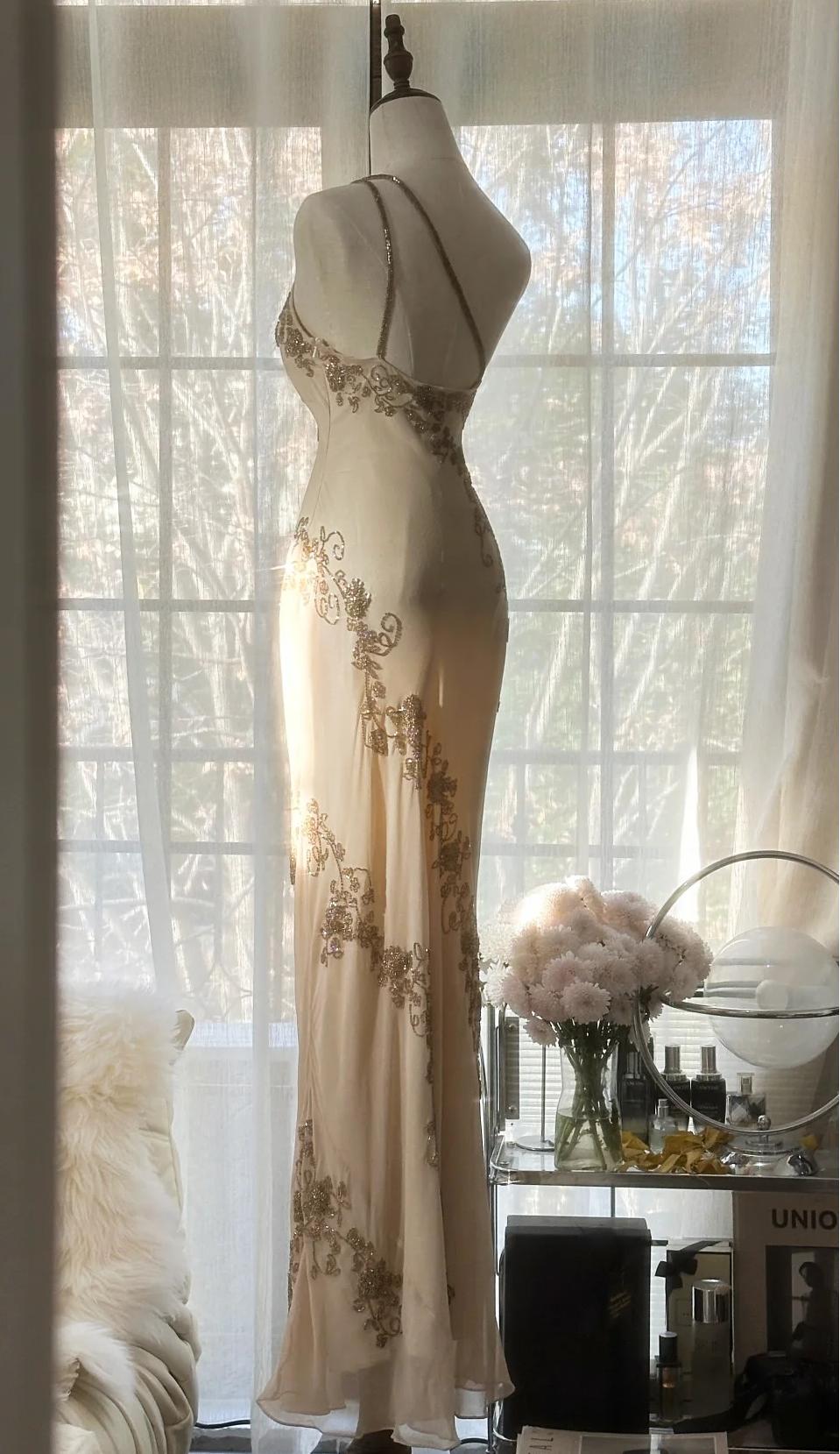 Retro Chiffon Sheath Party Dress One Shoulder Beaded Long Prom Dress HZ1024