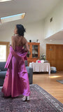 Spaghetti Straps A-Line Fuchsia Beaded Satin Prom Dresses Gorgeous Wedding Guest Dresses with Shawl HZ1024