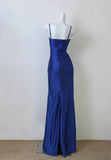 Blue Elegant Spaghetti Straps Slit Long Prom Dress Charming Birthday Party Dress HZ1024