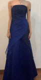 Navy Blue A line Strapless Sequins Tulle Long Prom Dress HZ1024