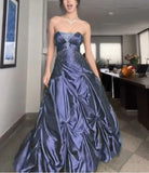 Forest Green A-Line Long Prom Dresses With Silver Beads Sweet Strapless Satin Evening Dresses HZ1024