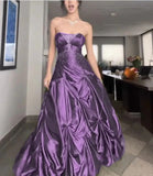 Forest Green A-Line Long Prom Dresses With Silver Beads Sweet Strapless Satin Evening Dresses HZ1024