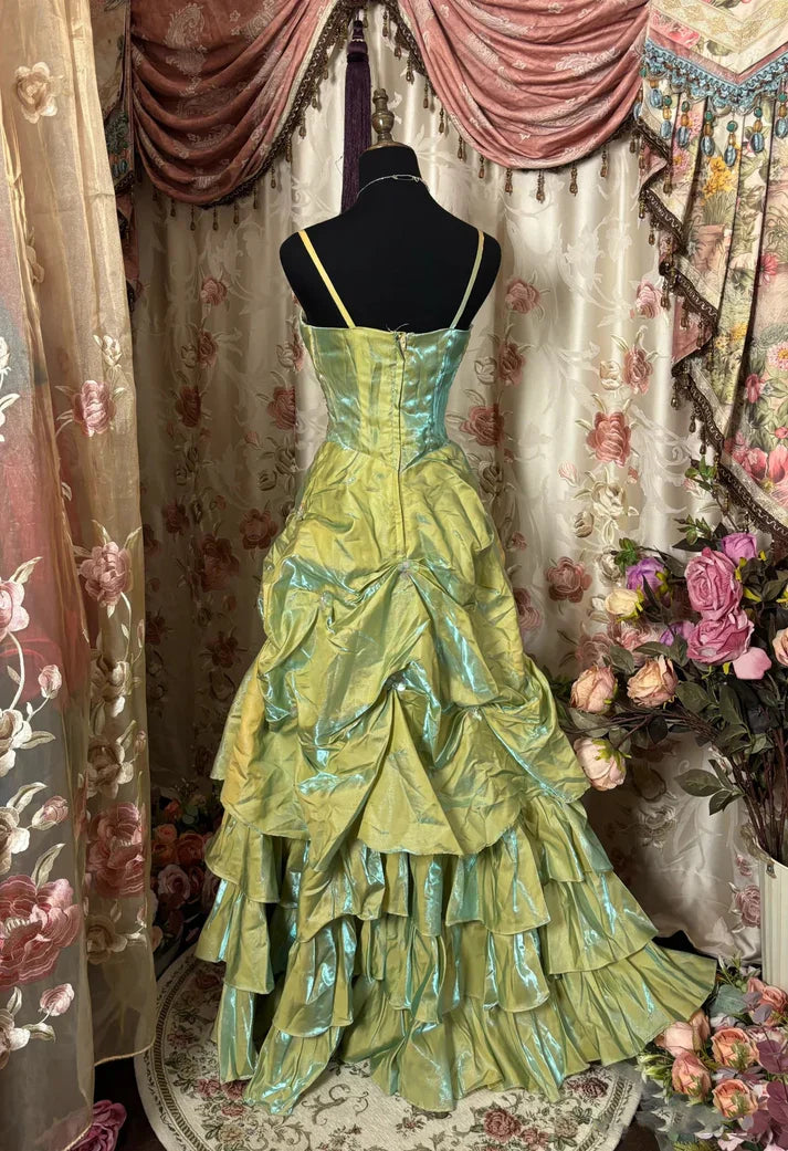 Sage A-Line Mask Prom Dress Beaded Satin Evening Gown for Birthady&Graduation HZ1024