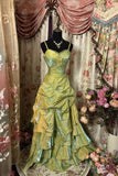 Sage A-Line Mask Prom Dress Beaded Satin Evening Gown for Birthady&Graduation HZ1024
