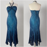 Blue Chiffon Long Prom Dresses Elegant Beaded Party Dresses HZ1024