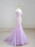 Off-Shoulder Tulle Sequin Long Prom Dress Purple Formal Dress HZ1024