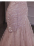 Mermaid Strapless Tulle Sequined Long Prom Dress Sweet Wedding Dress HZ1024