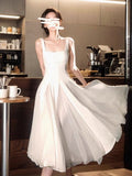 fluffy mesh white suspender dress HZ1024