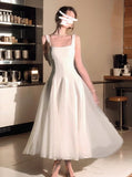 fluffy mesh white suspender dress HZ1024