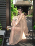 style mesh ribbon tube top dress backless holiday maxi dress HZ1024