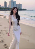 Satin Mermaid V-Neck Halter Dress HZ1024