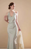 Satin Mermaid V-Neck Halter Dress HZ1024
