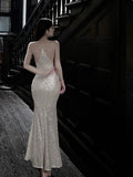 Mermaid Spaghetti Strap Sequin Prom Dress Shimmer Evening Gown HZ1024