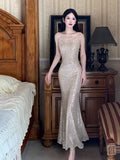 Mermaid Spaghetti Strap Sequin Prom Dress Shimmer Evening Gown HZ1024