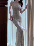 Mermaid Spaghetti Strap Sequin Prom Dress Shimmer Evening Gown HZ1024