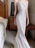 Mermaid Spaghetti Strap Sequin Prom Dress Shimmer Evening Gown HZ1024