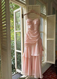 Spaghetti Straps Blue Chiffon Satin Ruffles Long Prom Dresses Fairytale Evening Dresses HZ1024