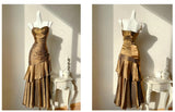 Spaghetti Straps Blue Chiffon Satin Ruffles Long Prom Dresses Fairytale Evening Dresses HZ1024