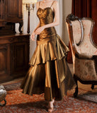 Spaghetti Straps Blue Chiffon Satin Ruffles Long Prom Dresses Fairytale Evening Dresses HZ1024