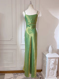 Spaghetti Strap Bodycon Dress V Neck Glitter Silk Prom Dress HZ1024