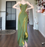 Spaghetti Strap Bodycon Dress V Neck Glitter Silk Prom Dress HZ1024