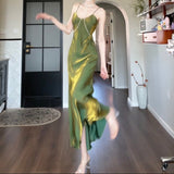 Spaghetti Strap Bodycon Dress V Neck Glitter Silk Prom Dress HZ1024