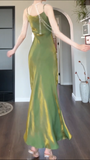 Spaghetti Strap Bodycon Dress V Neck Glitter Silk Prom Dress HZ1024