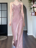 Spaghetti Strap Bodycon Dress V Neck Glitter Silk Prom Dress HZ1024