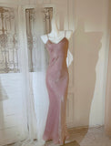 Spaghetti Strap Bodycon Dress V Neck Glitter Silk Prom Dress HZ1024