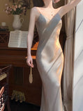 Spaghetti Strap Bodycon Dress V Neck Glitter Silk Prom Dress HZ1024