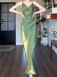 Green Mermaid Spaghetti Straps Prom Dress Backless Birthday Graduation Prom Dress HZ1024