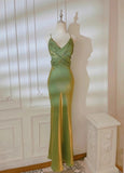 Green Mermaid Spaghetti Straps Prom Dress Backless Birthday Graduation Prom Dress HZ1024