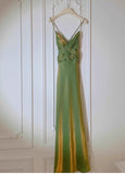 Green Mermaid Spaghetti Straps Prom Dress Backless Birthday Graduation Prom Dress HZ1024
