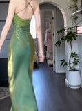 Green Mermaid Spaghetti Straps Prom Dress Backless Birthday Graduation Prom Dress HZ1024