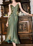 Bodycon Dress Spaghetti Strap V-Neck Chiffon Satin Sleeveless Prom Dress HZ1024