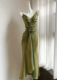 Bodycon Dress Spaghetti Strap V-Neck Chiffon Satin Sleeveless Prom Dress HZ1024