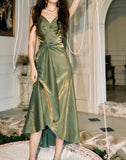 Bodycon Dress Spaghetti Strap V-Neck Chiffon Satin Sleeveless Prom Dress HZ1024