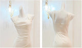 White Mermaid Square Neck Satin Prom Dress Birthday Dress HZ1024