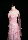 Mermaid Strapless Tulle 3D Applique Long Prom Dress Sweet Wedding Dress HZ1024