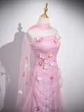 Mermaid Strapless Tulle 3D Applique Long Prom Dress Sweet Wedding Dress HZ1024