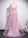 Mermaid Strapless Tulle 3D Applique Long Prom Dress Sweet Wedding Dress HZ1024