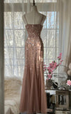 Blush Pink Spaghetti Strap Mermaid Tulle Sequin Long Prom Dress Beaded Graduation Prom Adult Ceremony Dress HZ1024