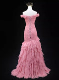 Mermaid Off-the-shoulder Tulle Long Prom Dress Adult Ceremony Dress HZ1024