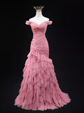 Mermaid Off-the-shoulder Tulle Long Prom Dress Adult Ceremony Dress HZ1024