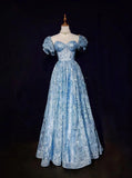 A-Line Sweetheart Neck Tulle Sequin Long Prom Dress Exquisite Birthday Dress HZ1024