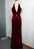 Mermaid V-neck Velvet Chiffon Prom Dress HZ1024
