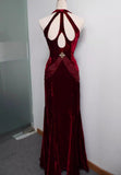 Mermaid V-neck Velvet Chiffon Prom Dress HZ1024