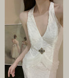 Mermaid V-neck Velvet Chiffon Prom Dress HZ1024